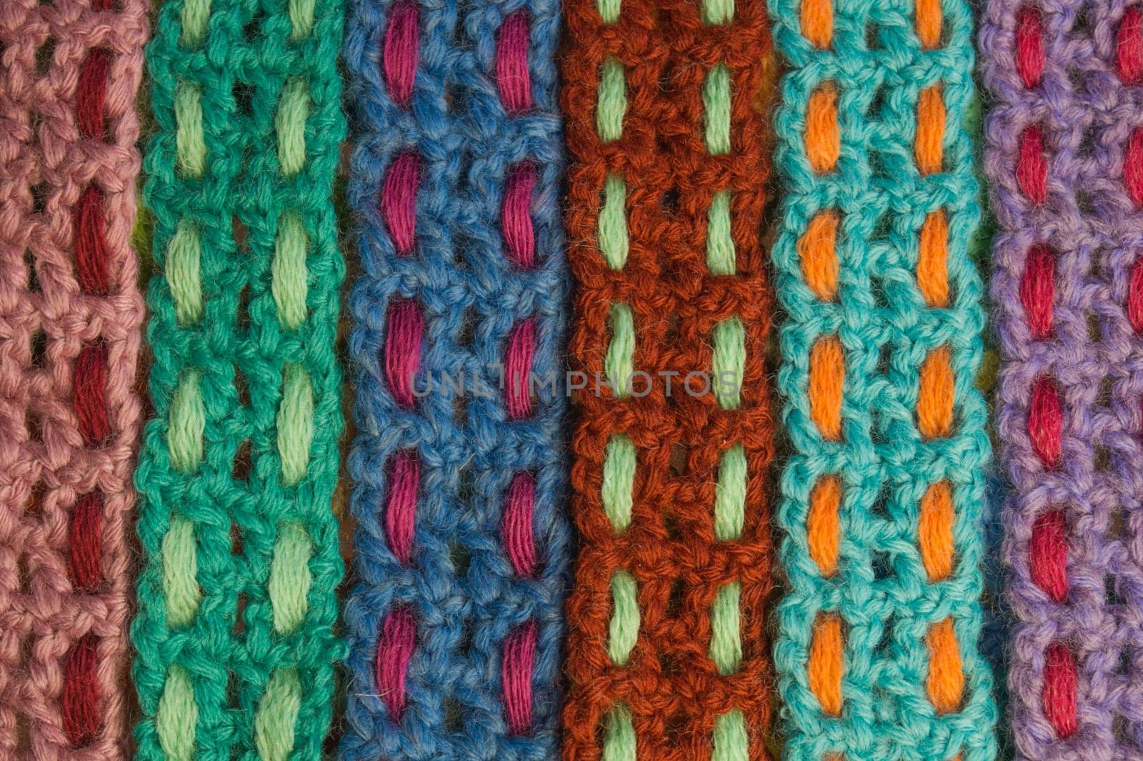 Handmade knitting wool texture background closeup needlework. healthy food concept