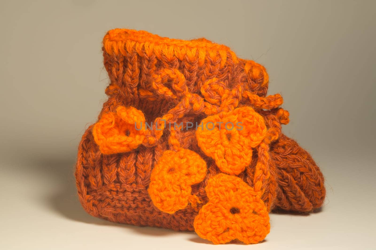 Handmade knitting wool texture background closeup needlework. healthy food concept