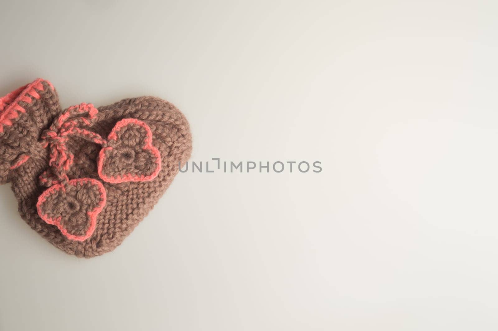 Handmade knitting wool texture background closeup needlework. healthy food concept