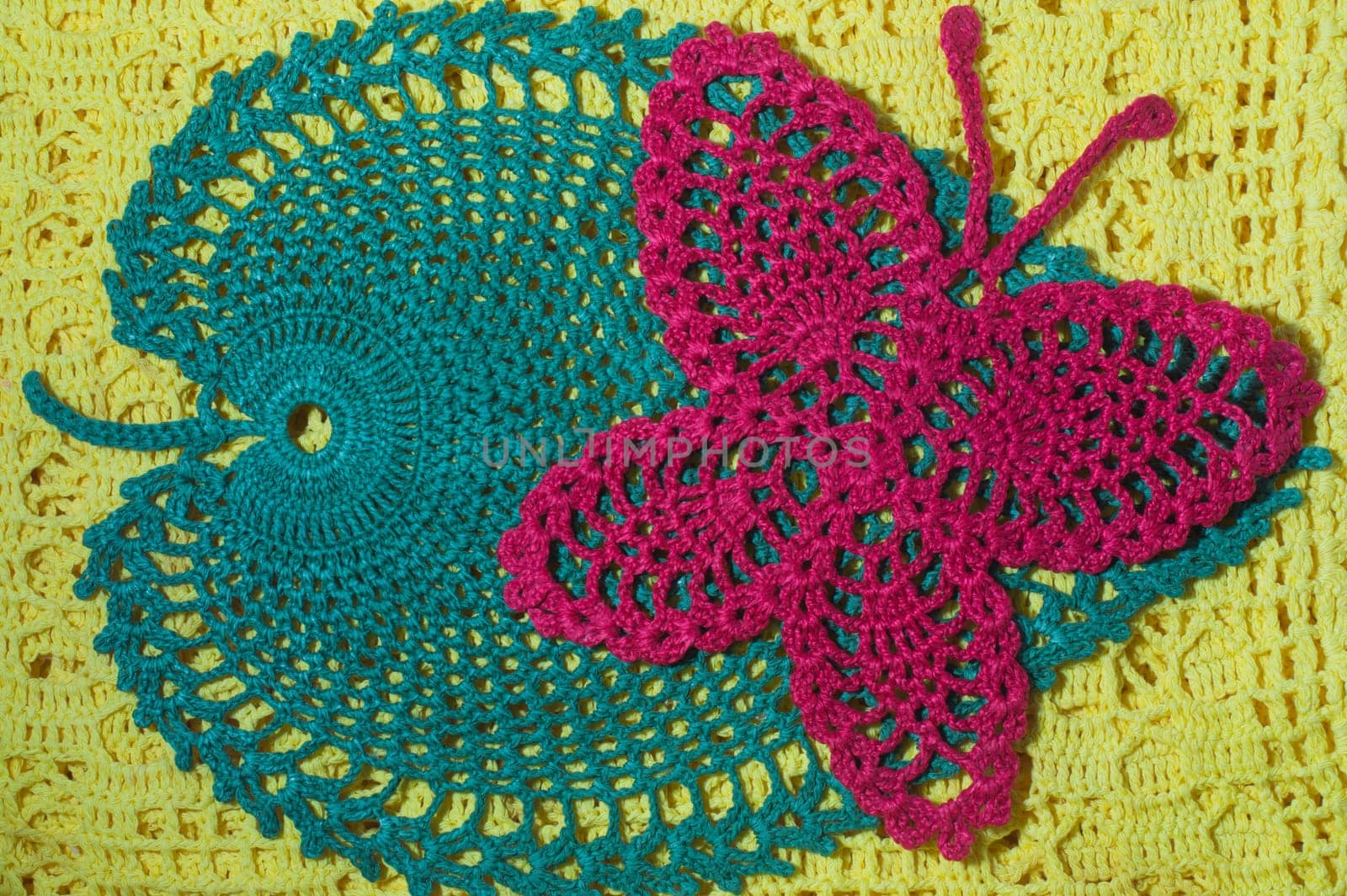 Handmade knitting wool texture background closeup needlework