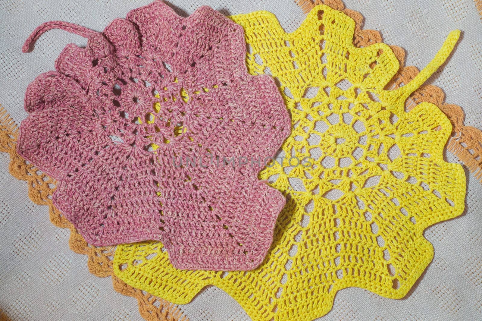 Handmade knitting wool texture background closeup needlework