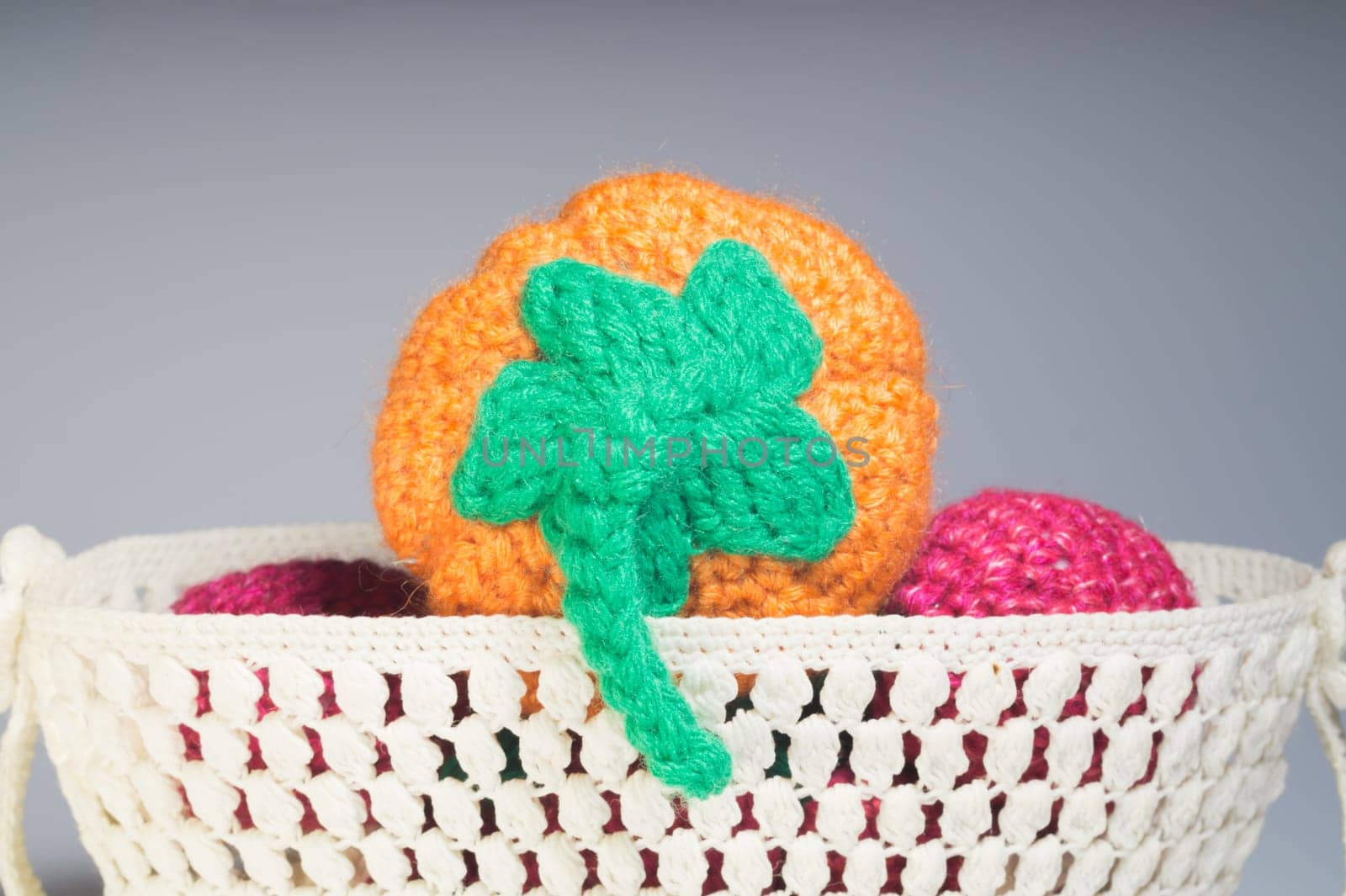 Handmade knitting wool texture background closeup needlework. healthy food concept
