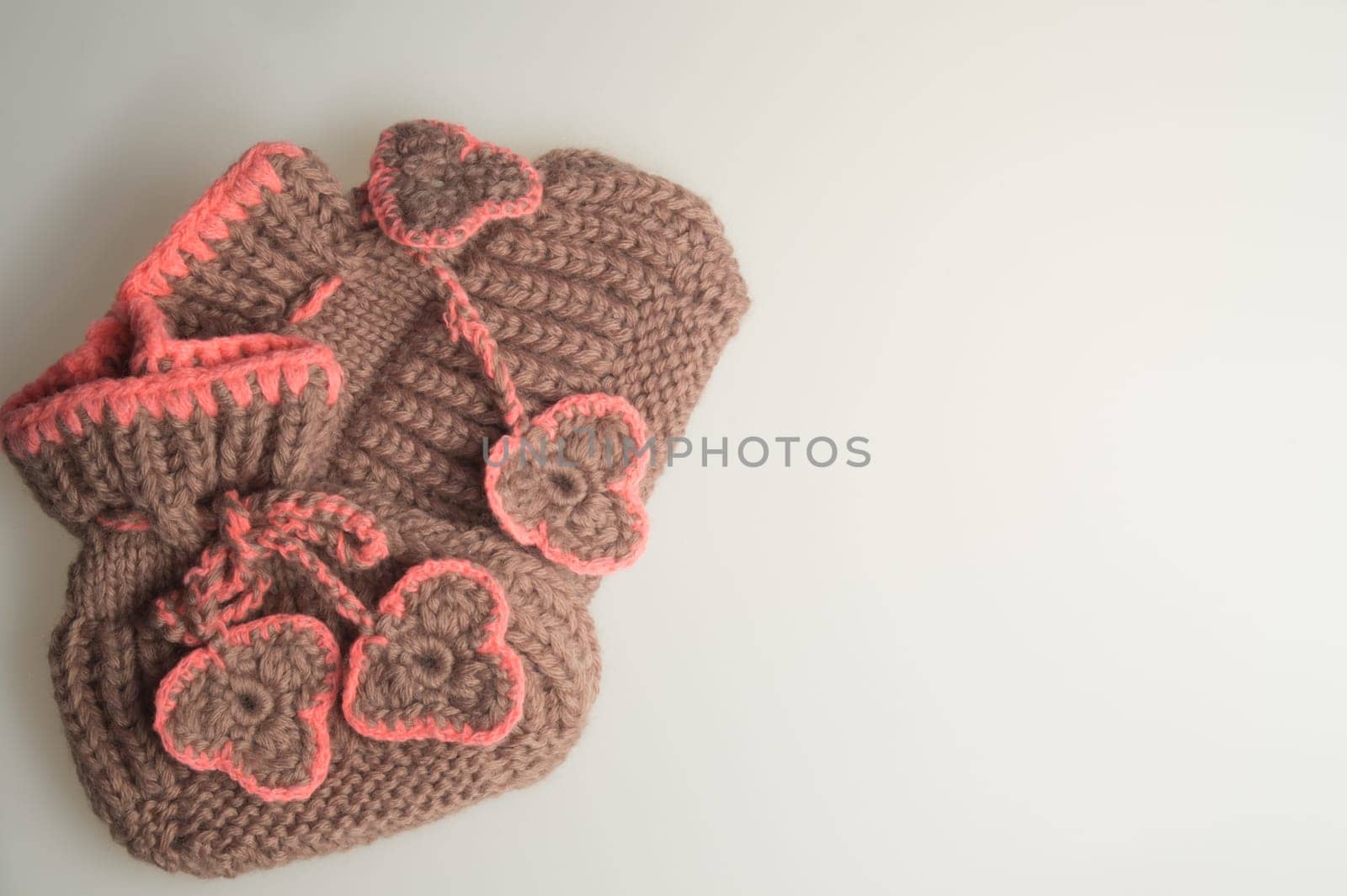 Handmade knitting wool texture background closeup needlework