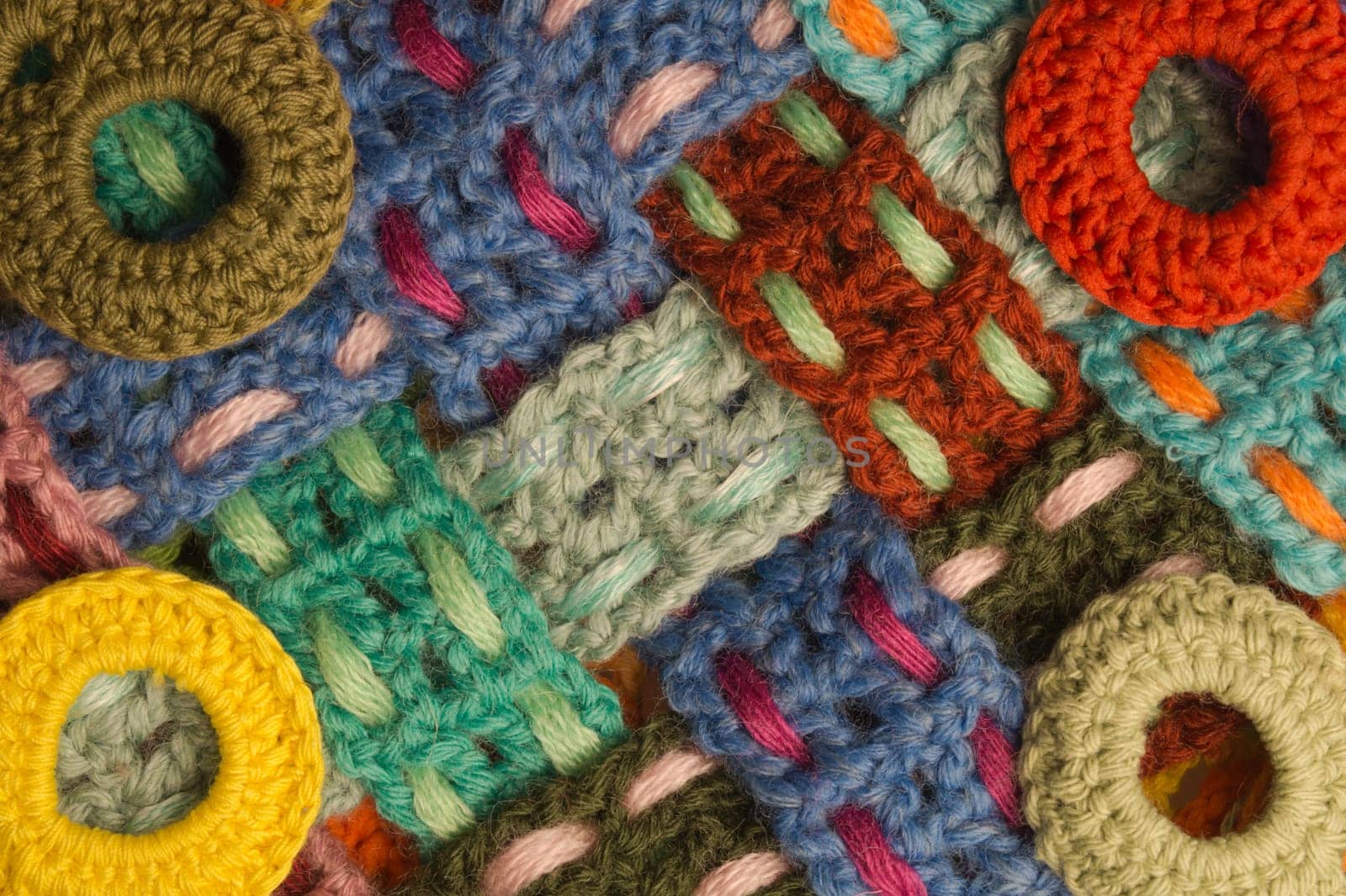 Handmade knitting wool texture background closeup needlework