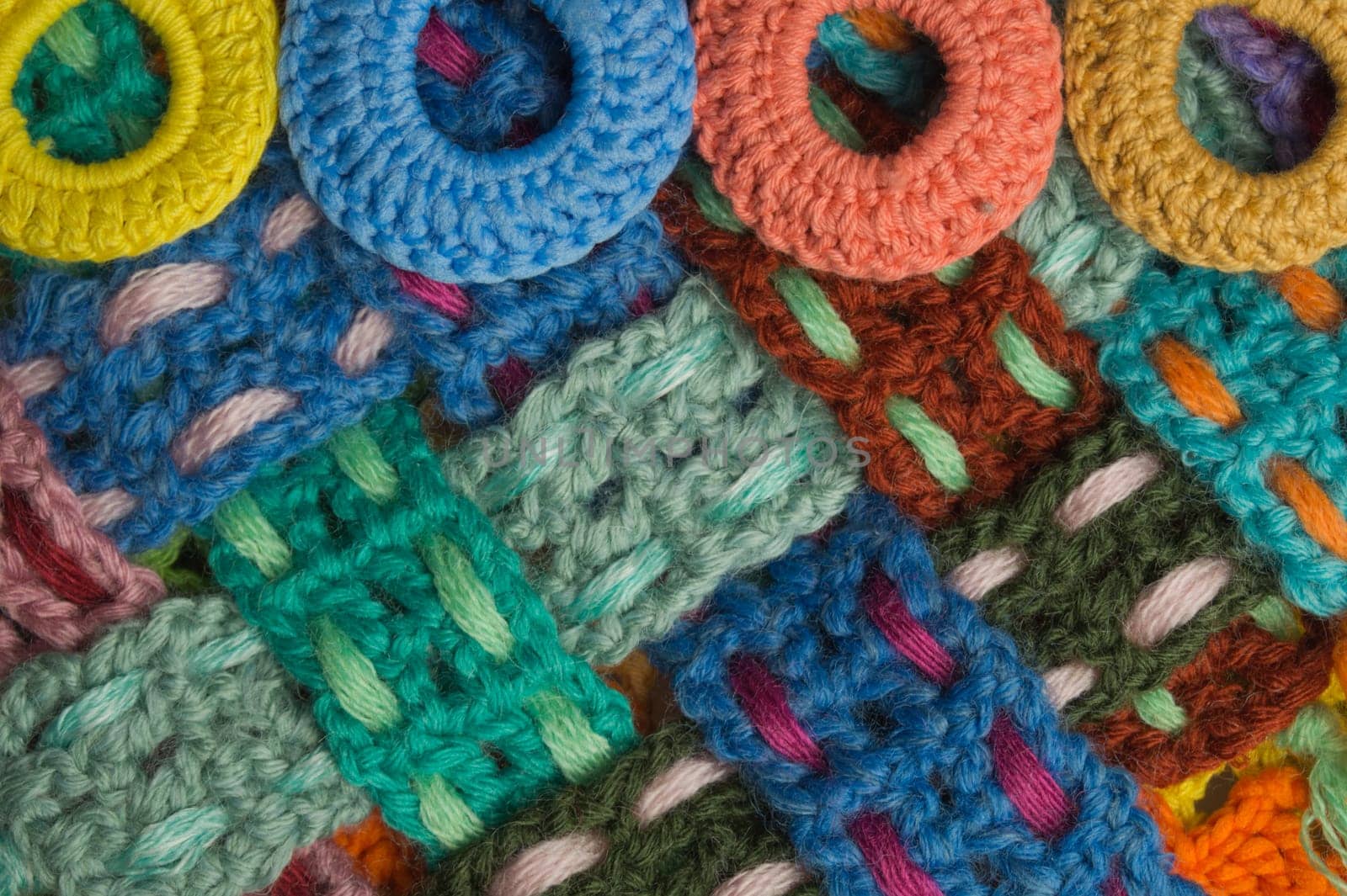 Handmade knitting wool texture background closeup needlework