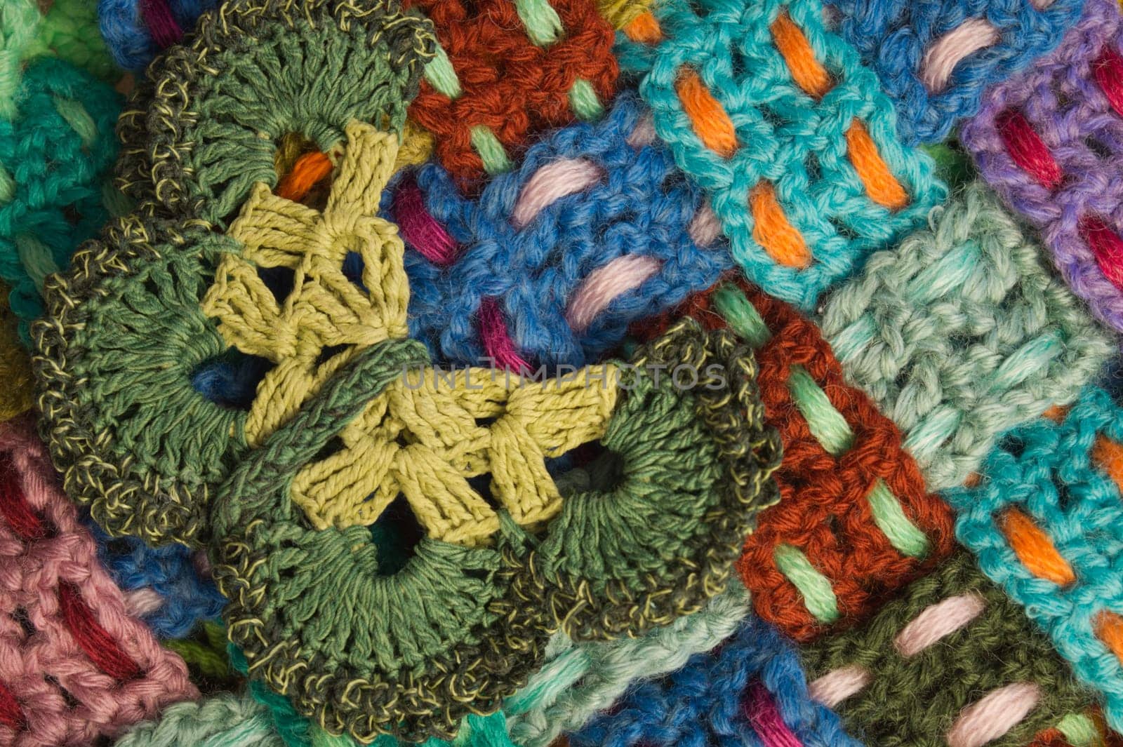 Handmade knitting wool texture background closeup needlework