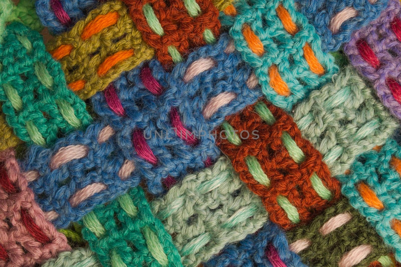 Handmade knitting wool texture background closeup needlework
