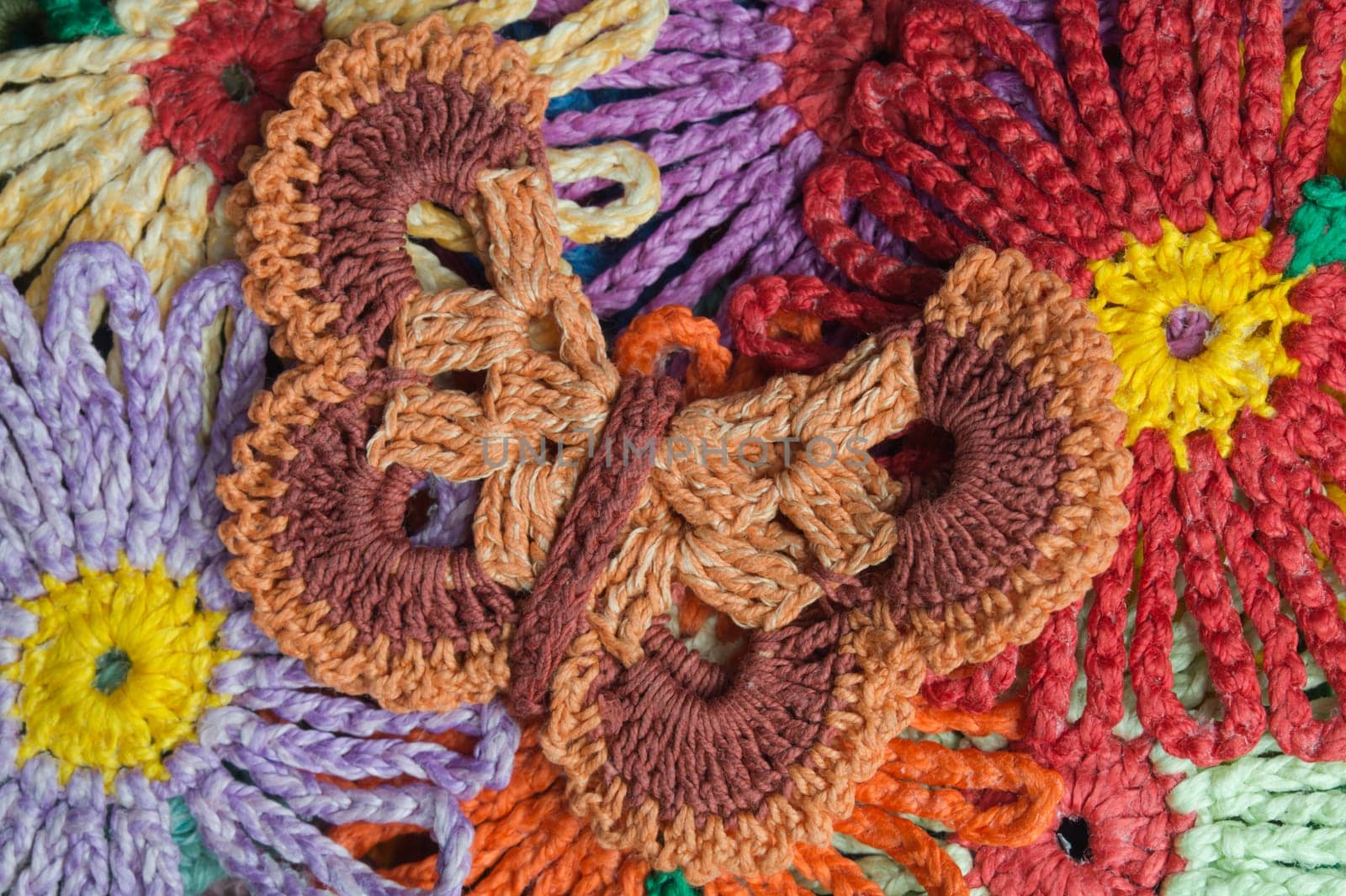 Handmade knitting wool texture background closeup needlework