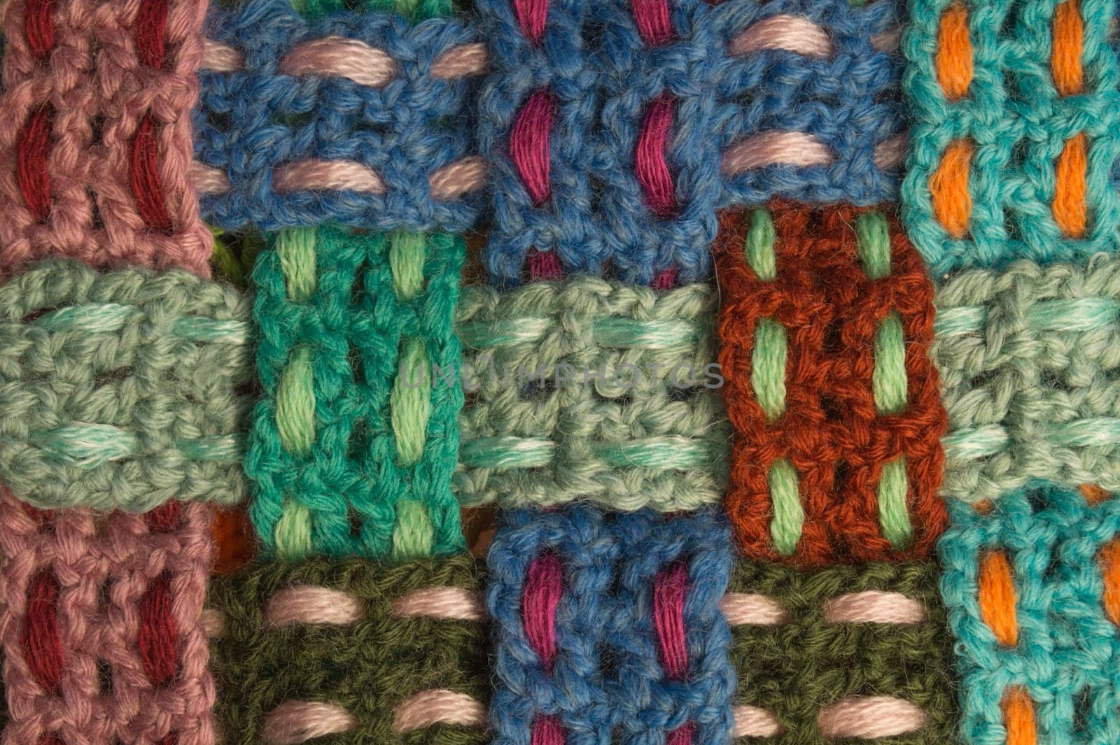 Handmade knitting wool texture background closeup needlework