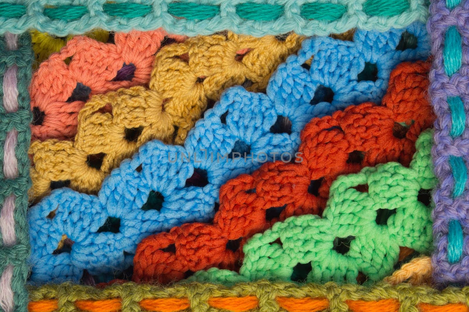 Handmade knitting wool texture background closeup needlework