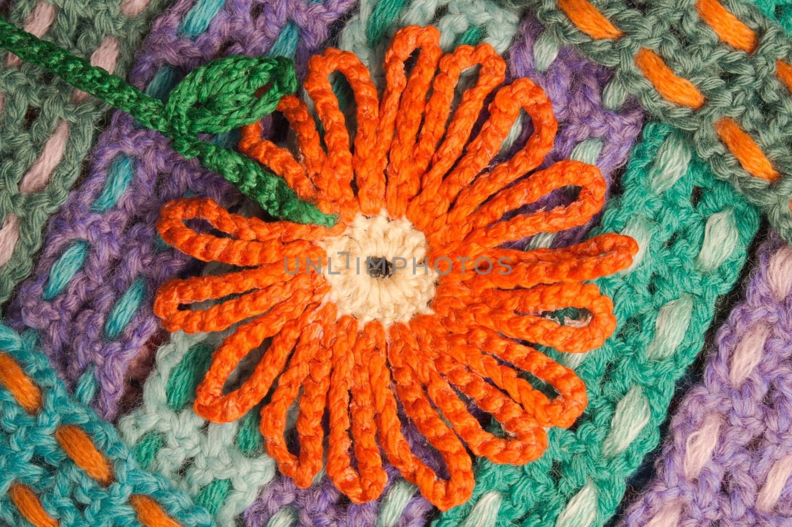 Handmade knitting wool texture background closeup needlework
