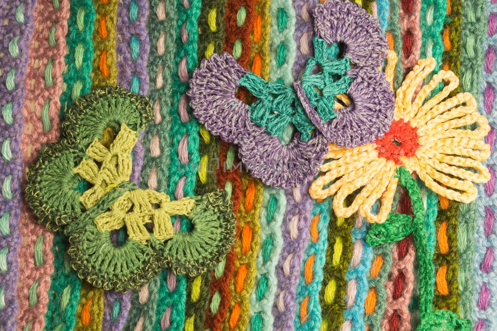 Handmade knitting wool texture background closeup needlework