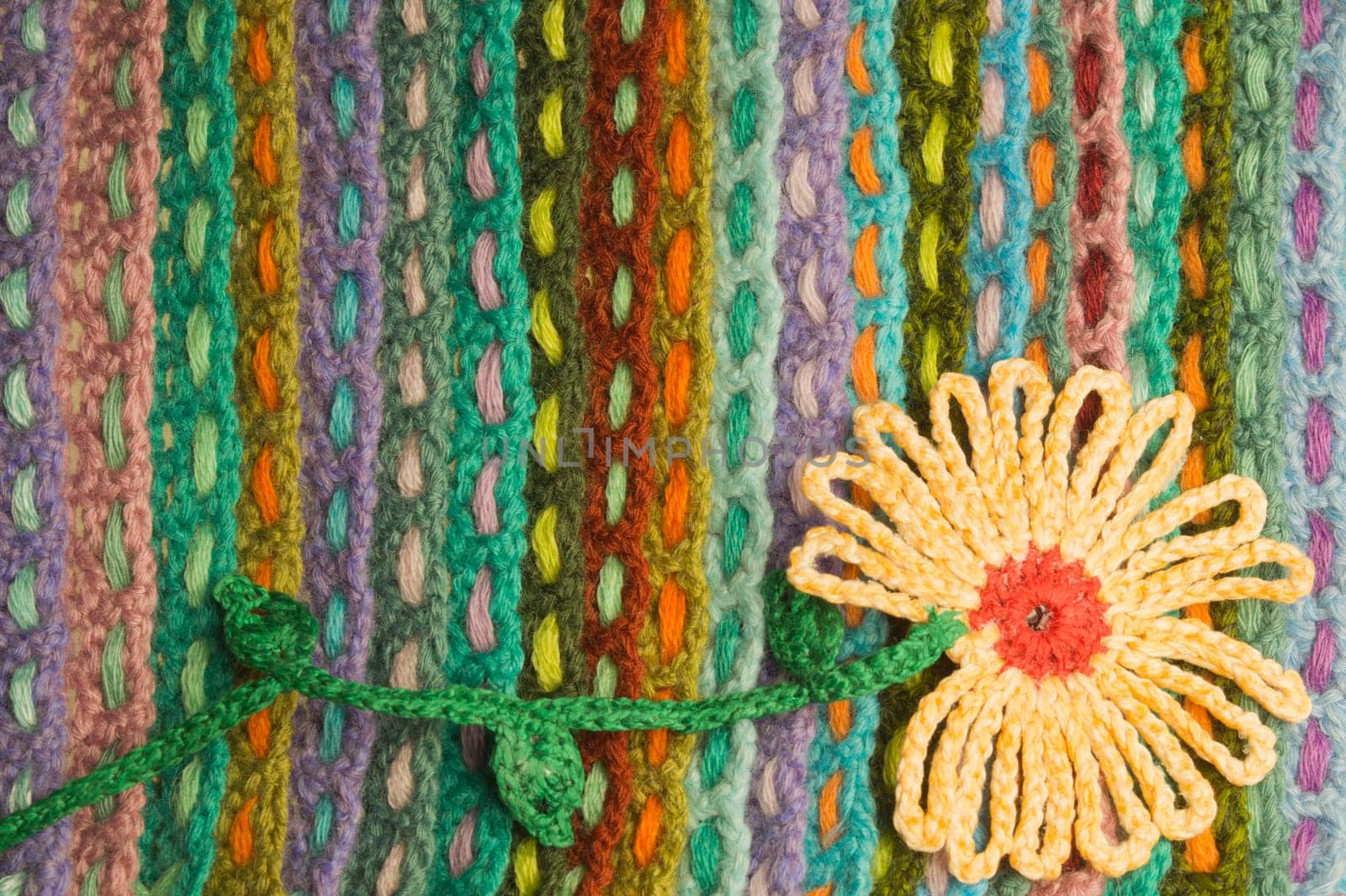 Handmade knitting wool texture background closeup needlework