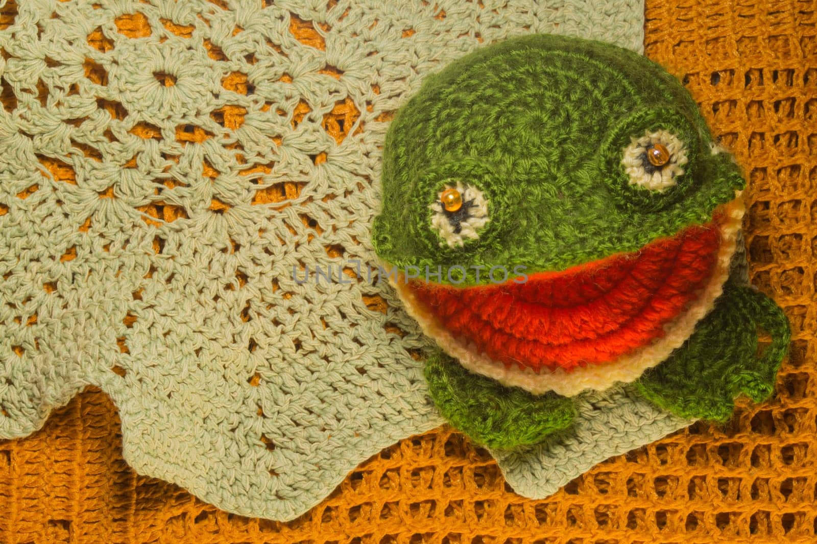Handmade knitting wool texture background closeup needlework