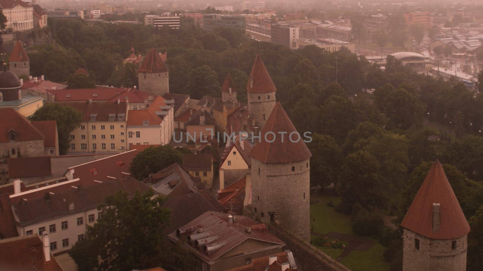 Cityscape with old castle towers of Tallinn Estonia