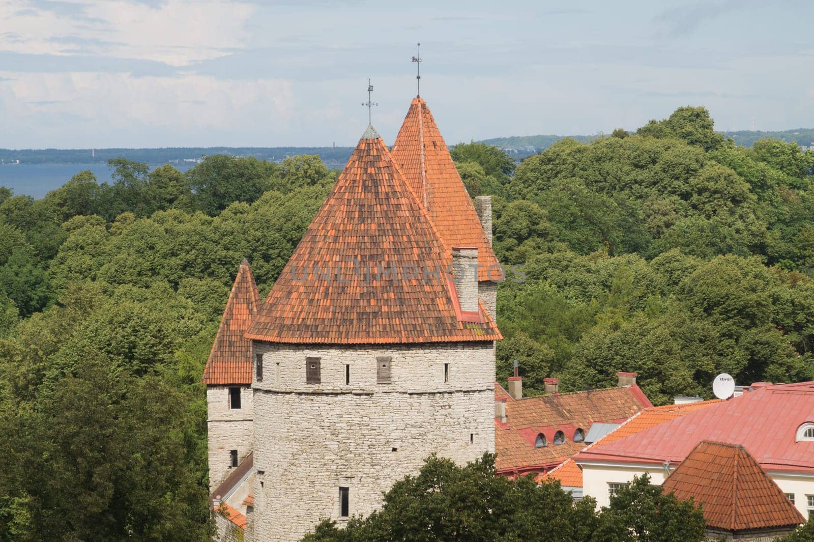 Cityscape with old castle towes of Tallinn Estonia