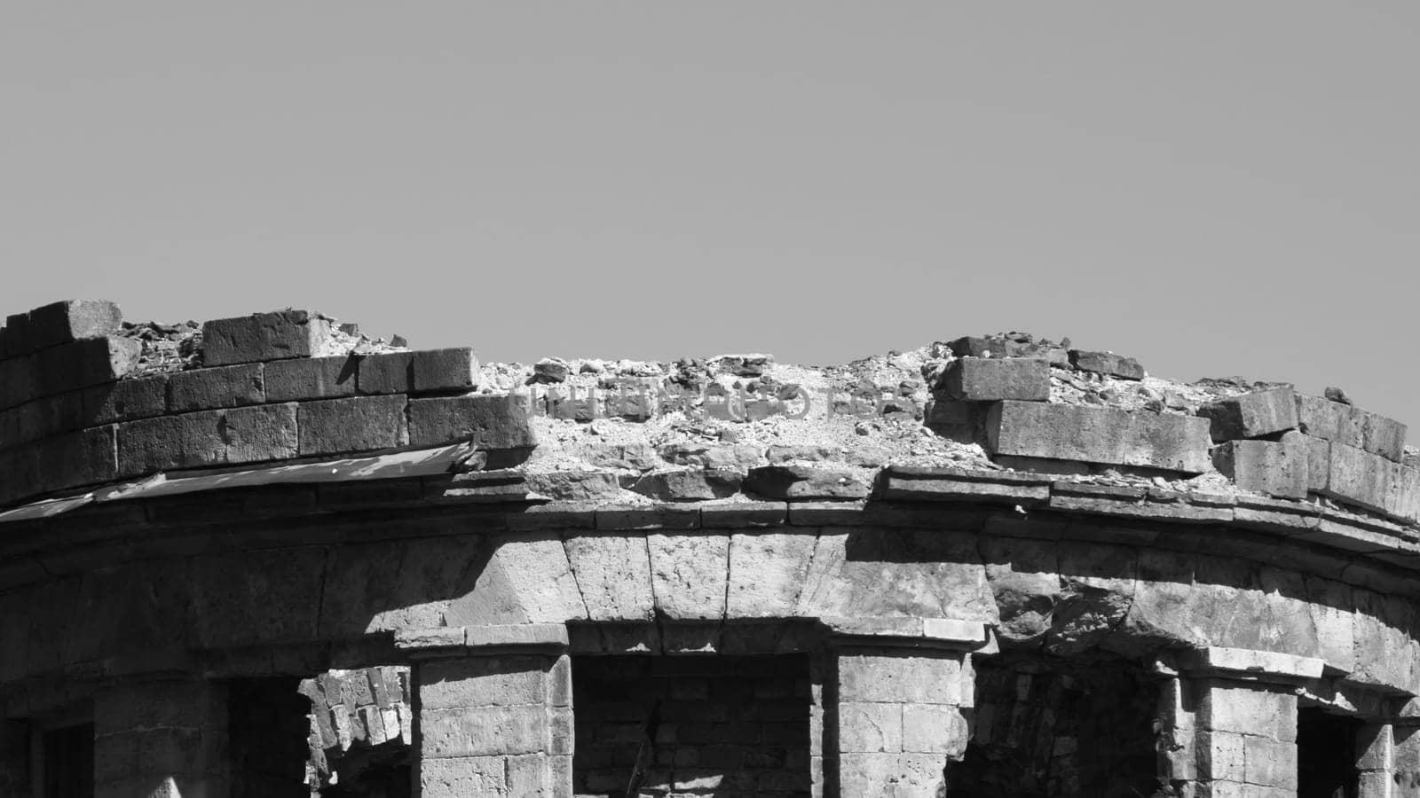Ruined abandoned building black and white