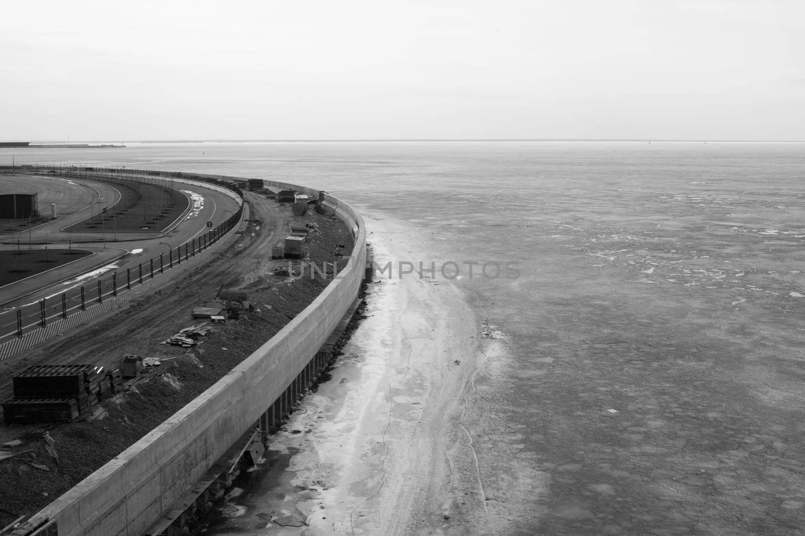 Urban coastline black and white