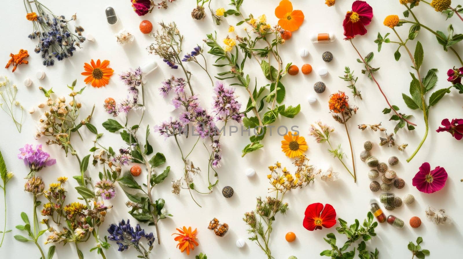 Supplements and vitamins with medicinal herbs. Selective focus. Generative AI, medical
