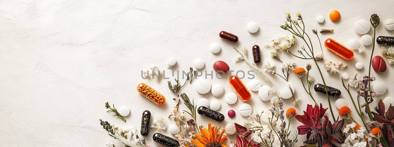 Supplements and vitamins with medicinal herbs. Selective focus. Generative AI, medical