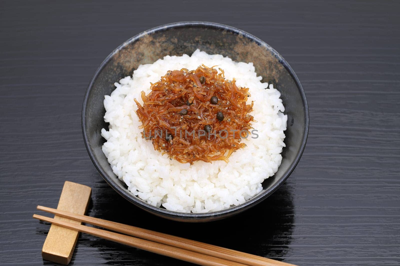 Japanese food, Tsukudani of chirimen jako on cooked white rice