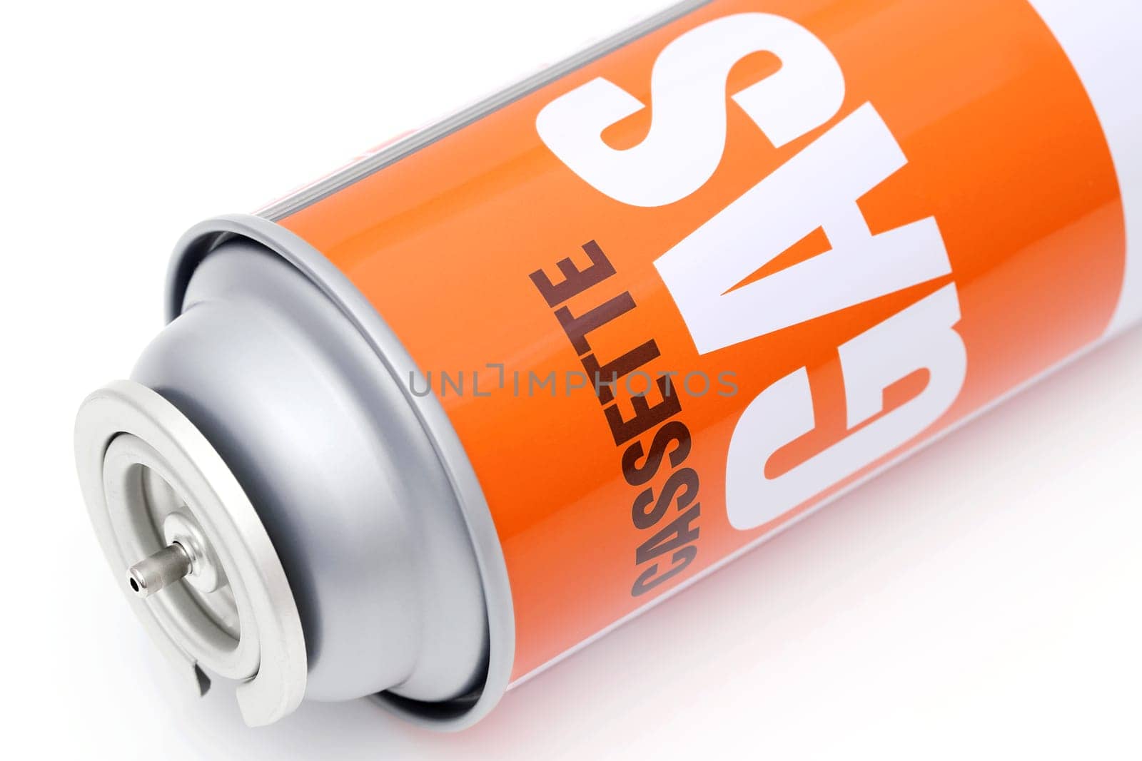 Portable tourist gas cylinder for a burner on white background