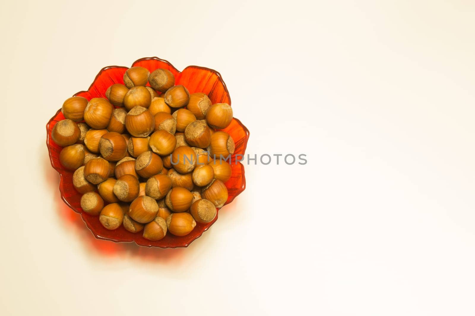Hazelnuts in a bowl isolated on white. background with copy space
