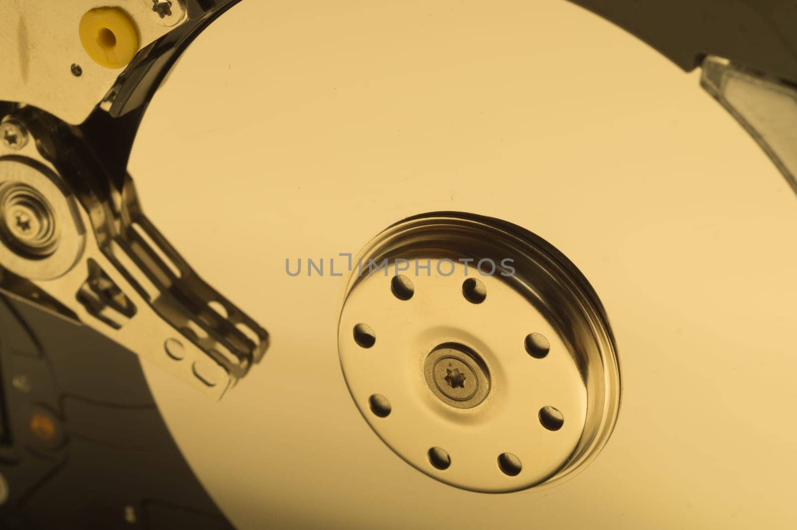 Hdd. open hard disk drive. The concept of data storage. data array. hard drive from the computer. hdd with mirror effect