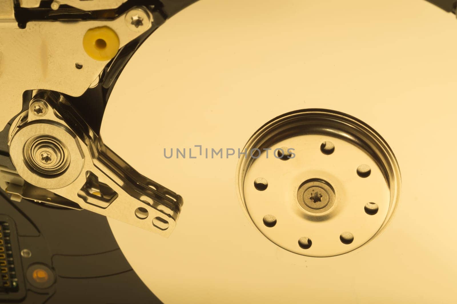 Hdd. open hard disk drive. The concept of data storage. data array. hard drive from the computer. hdd with mirror effect