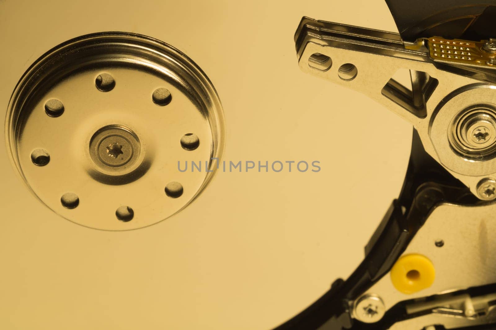 Hdd. open hard disk drive. The concept of data storage. data array. hard drive from the computer. hdd with mirror effect