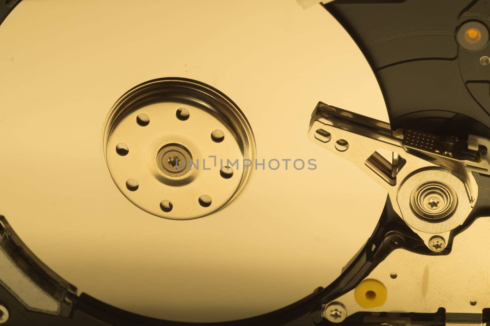 Hdd. open hard disk drive. The concept of data storage. data array. hard drive from the computer. hdd with mirror effect