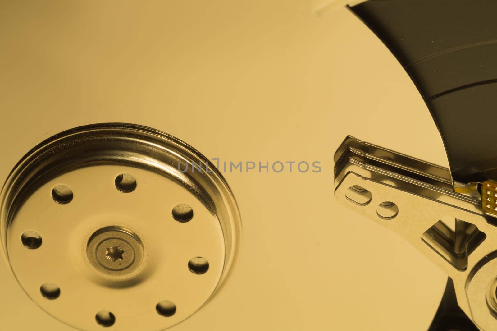 Hdd. open hard disk drive. The concept of data storage. data array. hard drive from the computer. hdd with mirror effect