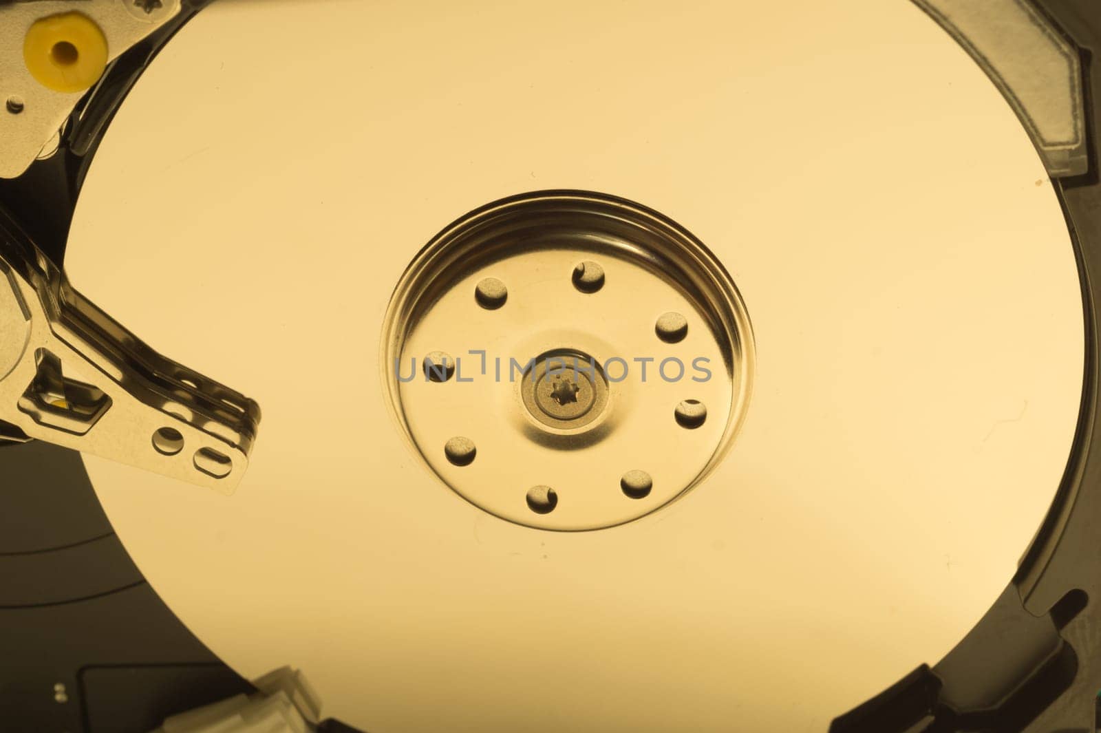 Hdd. open hard disk drive. The concept of data storage. data array. hard drive from the computer. hdd with mirror effect