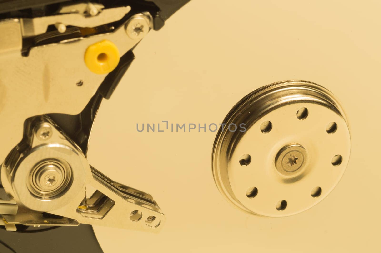 Hdd. open hard disk drive. The concept of data storage. data array. hard drive from the computer. hdd with mirror effect