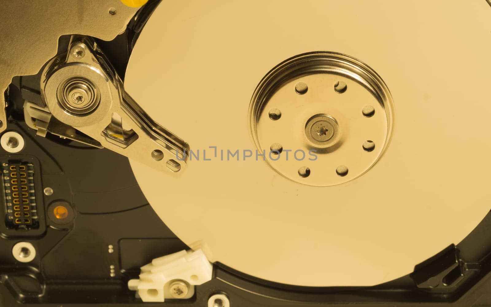 Hdd. open hard disk drive. The concept of data storage. data array. hard drive from the computer. hdd with mirror effect
