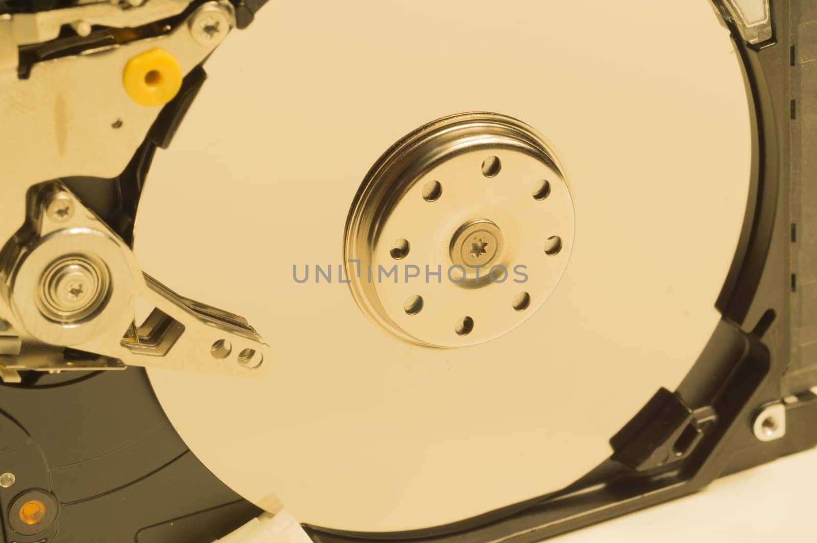 Hdd. open hard disk drive. The concept of data storage. data array. hard drive from the computer. hdd with mirror effect