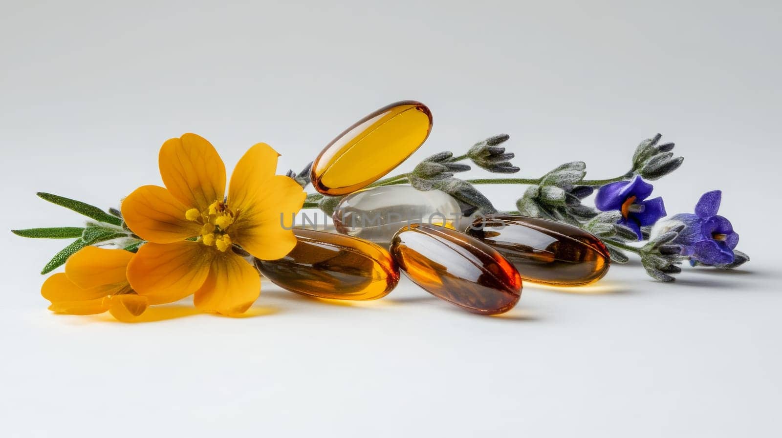Supplements and vitamins with medicinal herbs. Selective focus. Generative AI, medical