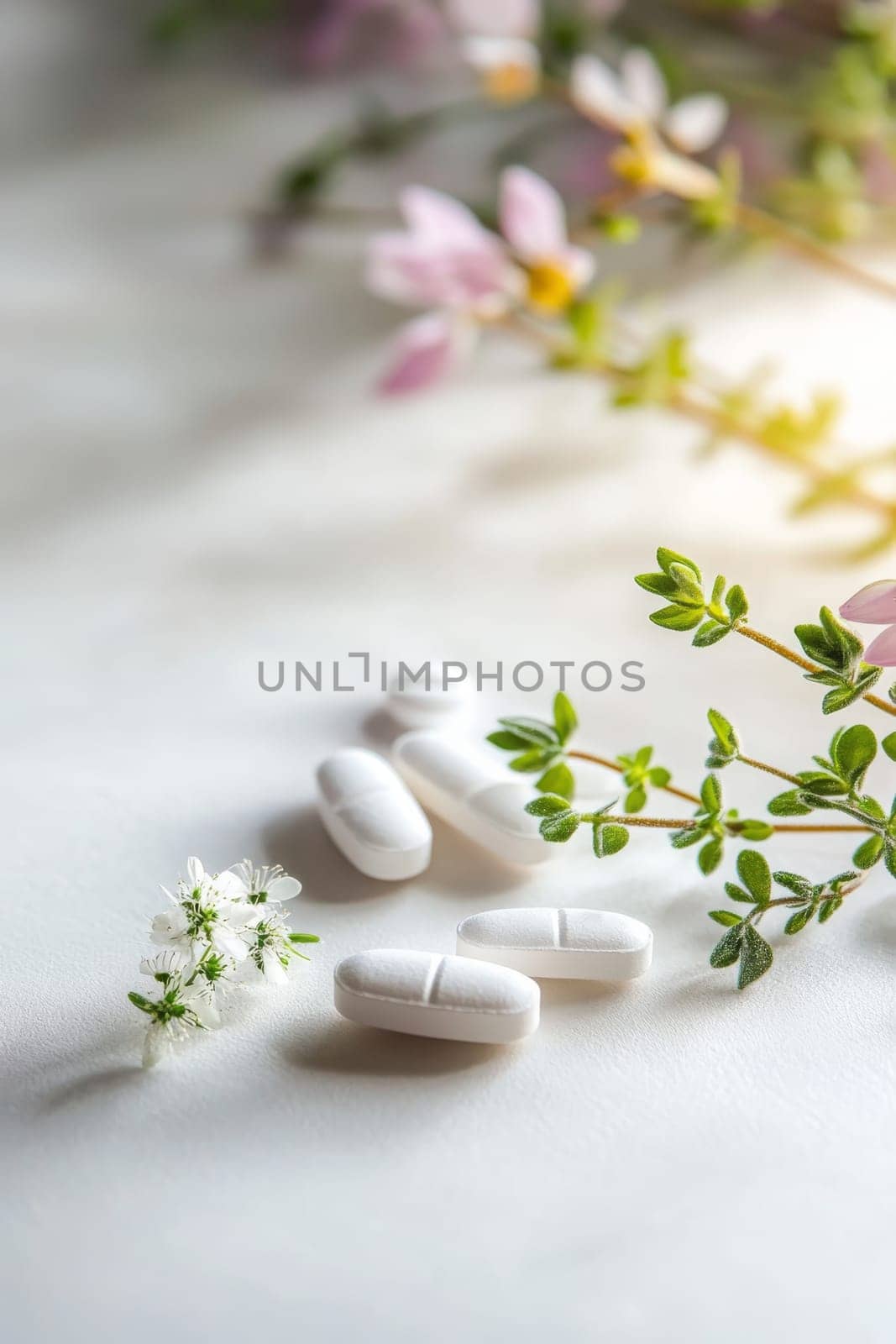 Supplements and vitamins with medicinal herbs. Selective focus. Generative AI, medical