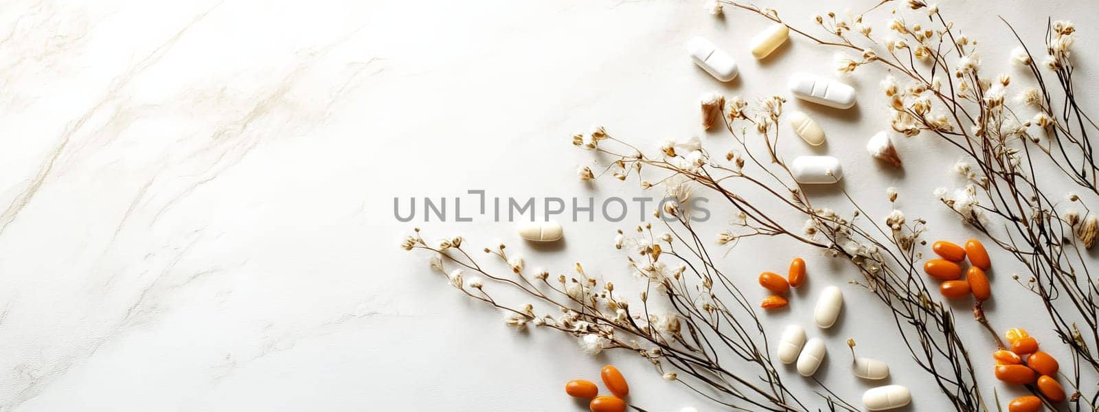 Supplements and vitamins with medicinal herbs. Selective focus. Generative AI, medical