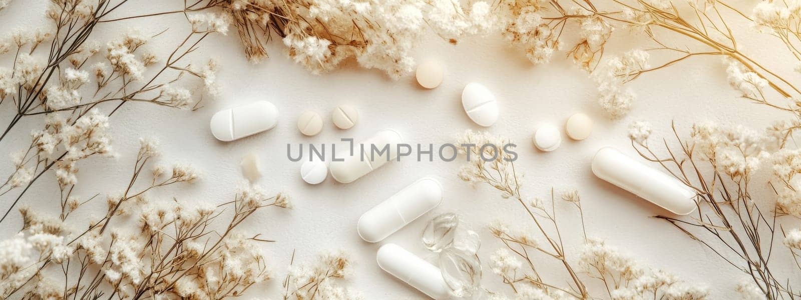 Supplements and vitamins with medicinal herbs. Selective focus. Generative AI, medical