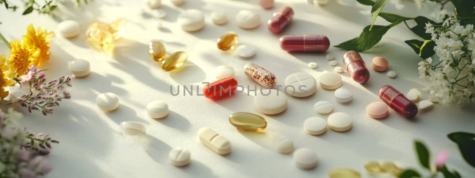 Supplements and vitamins with medicinal herbs. Selective focus. Generative AI, medical