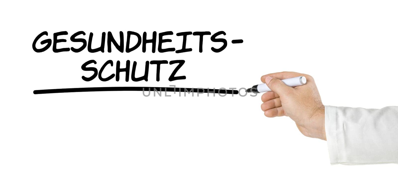 Hand with pen writes health protection