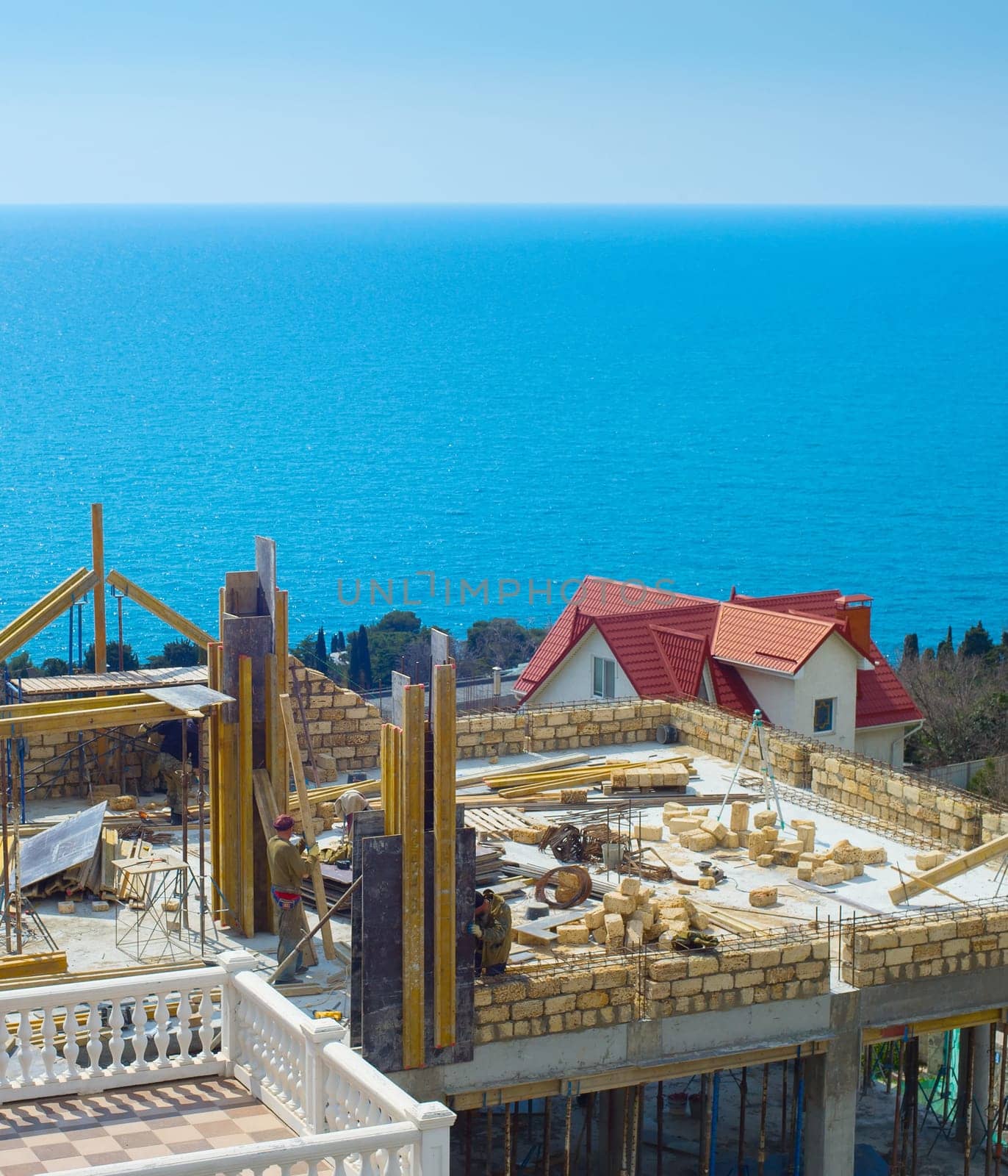 Construction site of building in front of the sea. Crimea, Ukraine