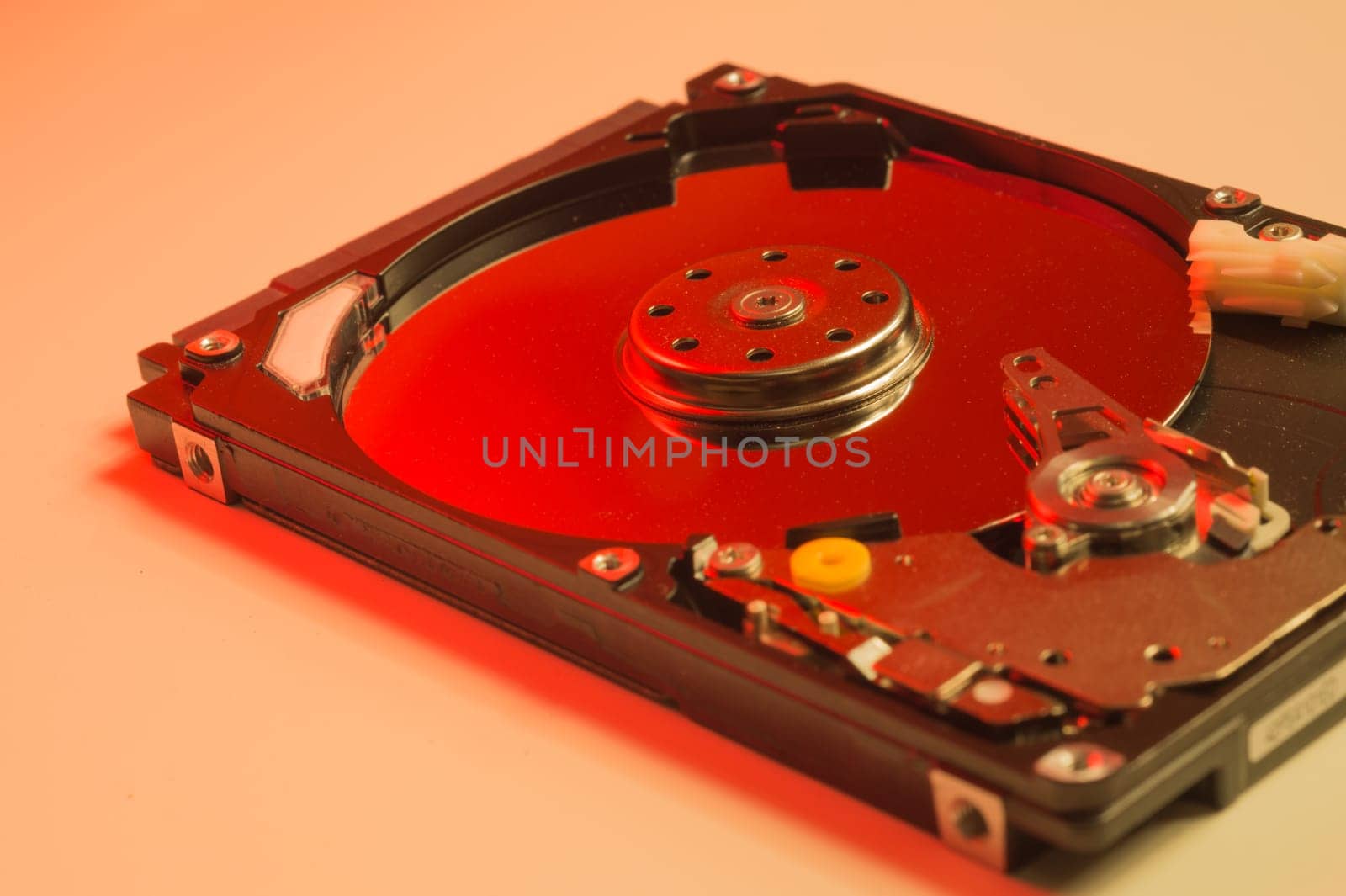 Colorful hdd. open hard disk drive. the concept of data storage. data array. hard drive from the computer