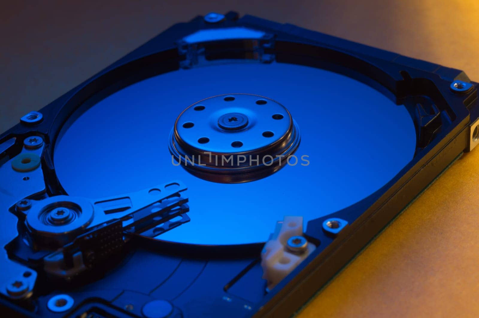 Colorful hdd. open hard disk drive. the concept of data storage. data array. hard drive from the computer