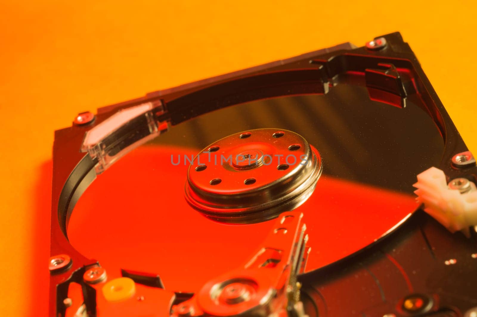 Colorful hdd. open hard disk drive. the concept of data storage. data array. hard drive from the computer