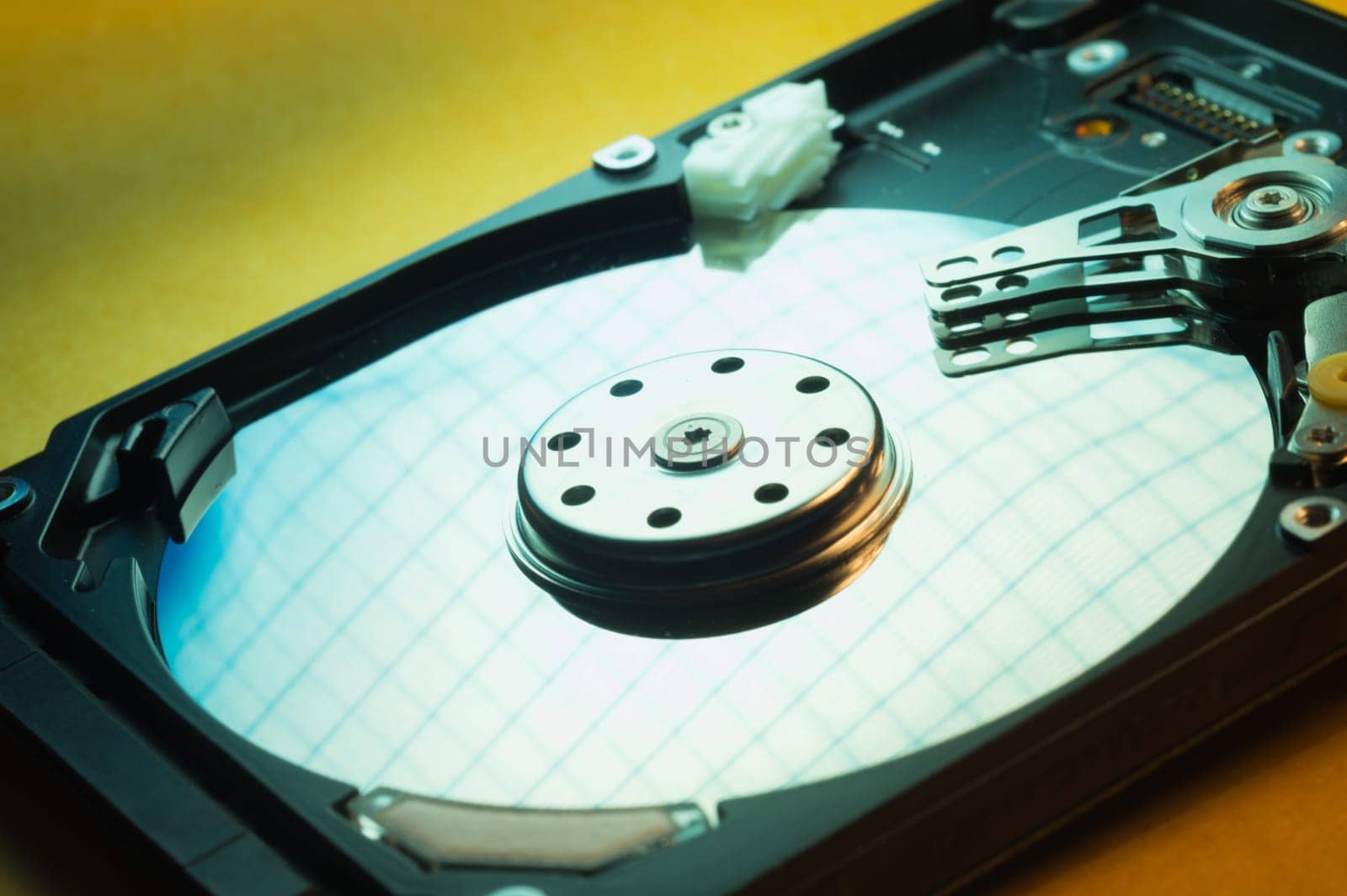 Colorful hdd. open hard disk drive. the concept of data storage. data array. hard drive from the computer