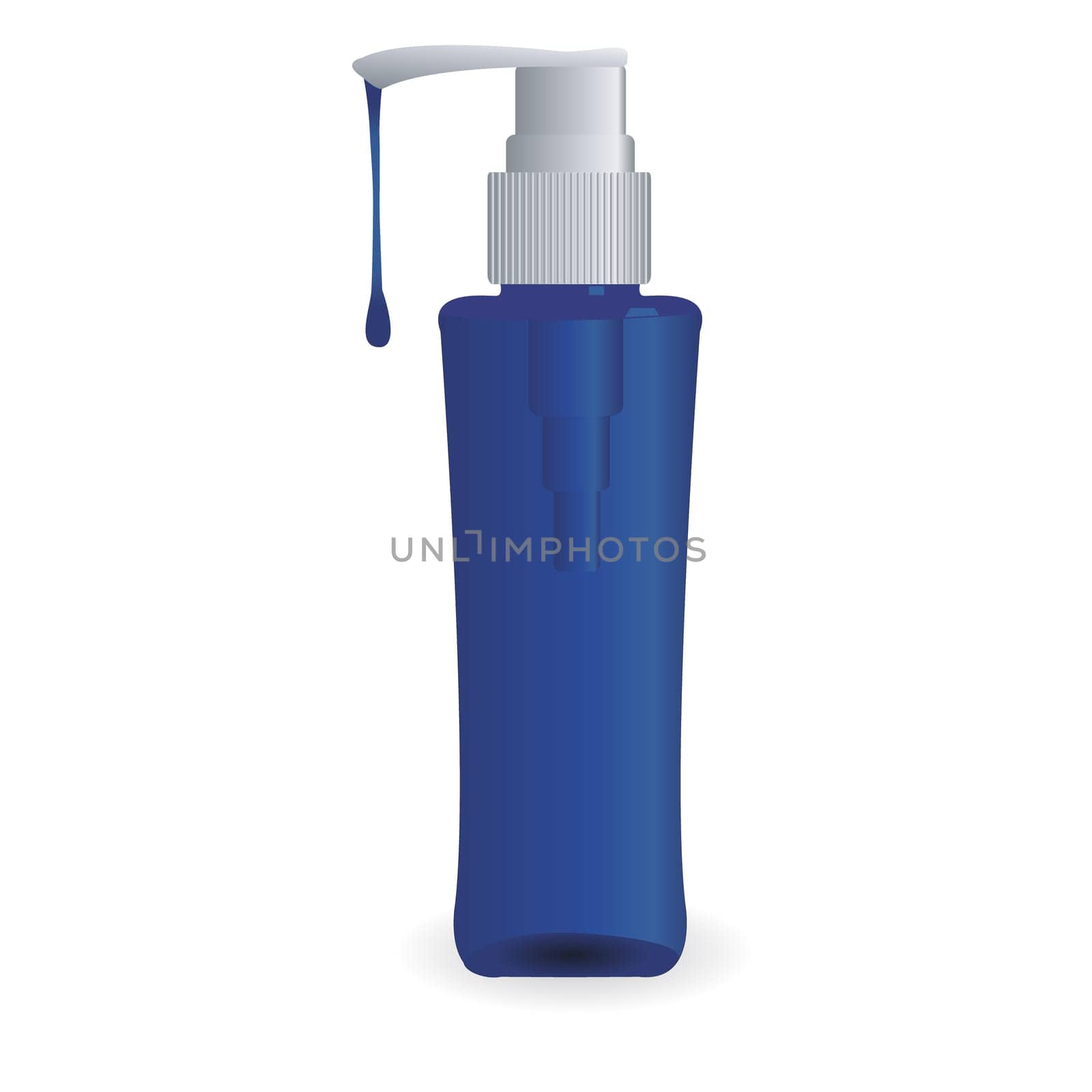 Bottle with shampoo in blue color. Vector illustration on a white background. Hair care and treatment