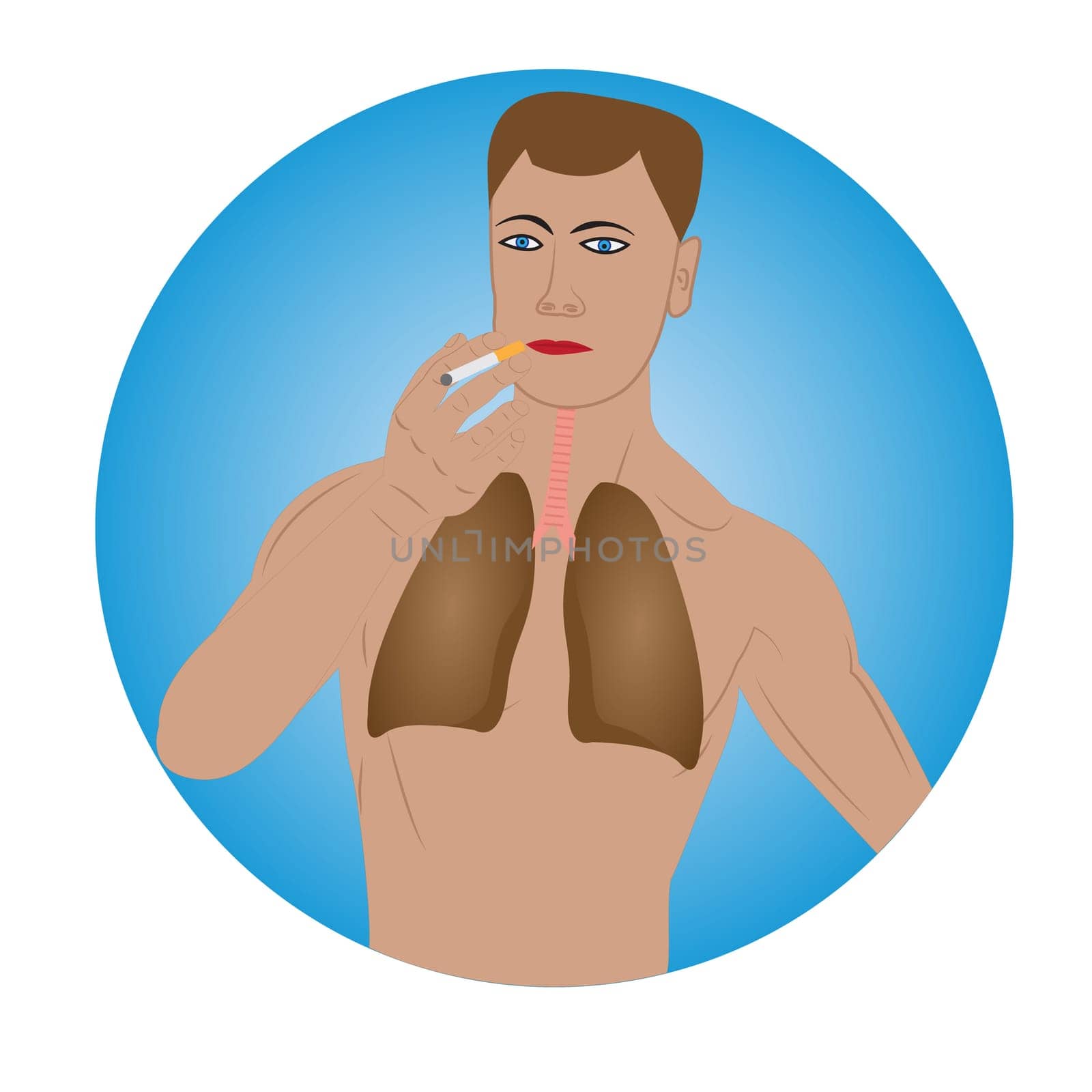 Man smoking lungs warning sign vector illustration