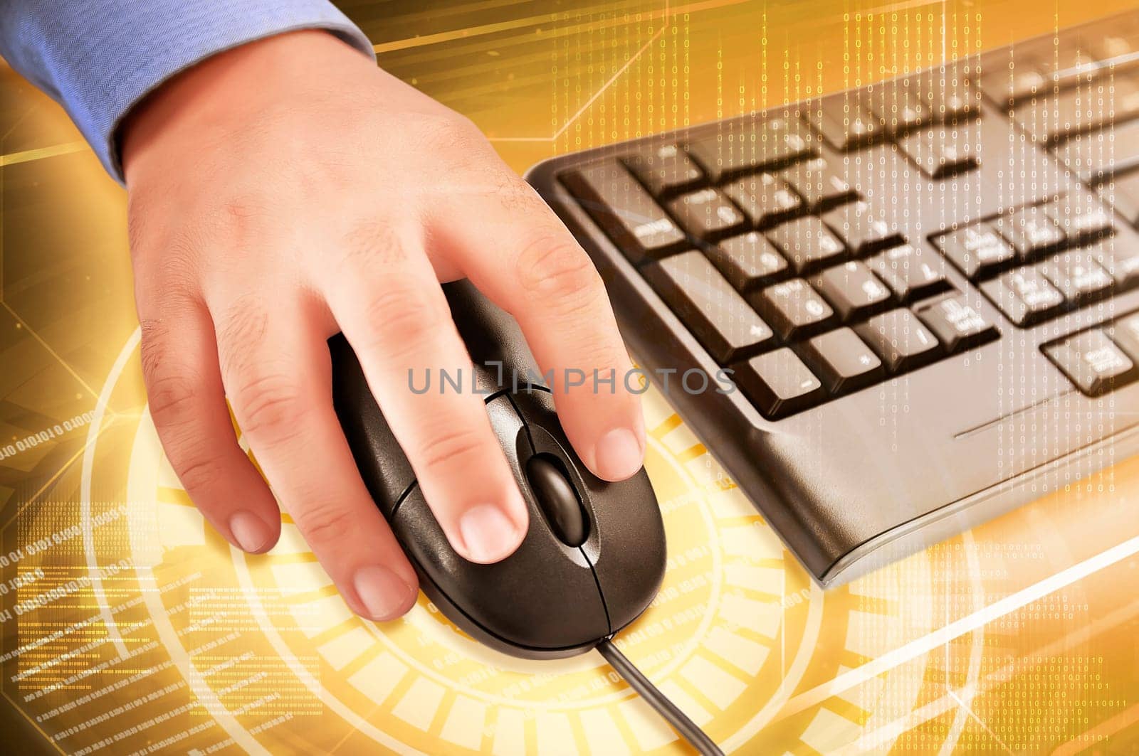 Male hand holding a mouse. This is working concept photo
